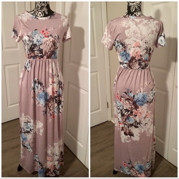 Dresses & Skirts - Floral Maxi Dress w Pockets Lavender 1 Lg LEFT